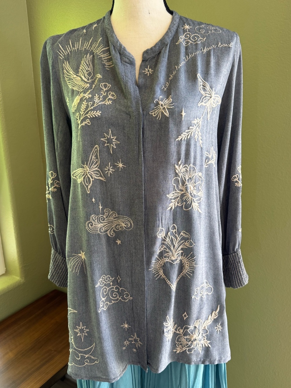 Johnny Was Embroidered Button Down Shirt